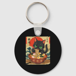 Porte-clés Chat Anime Mangeant Ramen Art Japonais Graphique C