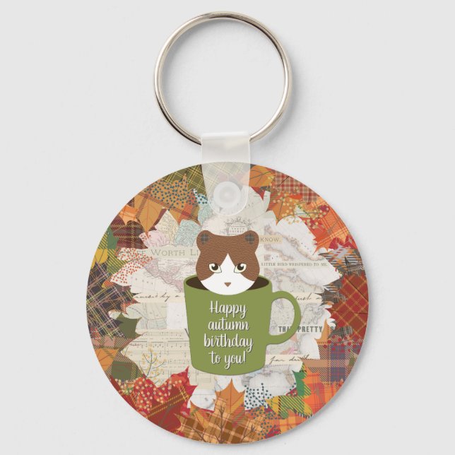 Porte-clés Chat Automne Cercle en métal (Recto)