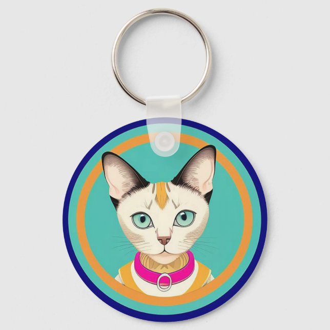 Porte-clés Chat aux yeux frappants par miroir circulaire (Recto)