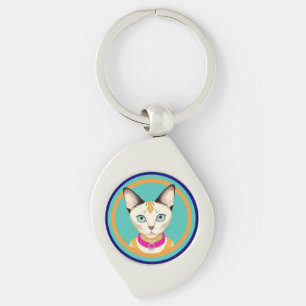 Porte-clés Chat aux yeux saisissants par miroir circulaire
