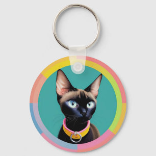 Porte-clés Chat aux yeux saisissants par miroir circulaire
