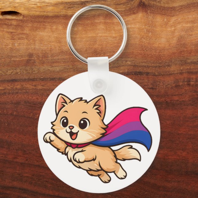 Porte-clés Chat avec cape de fierté bisexuelle – Joli design  (Recto)
