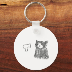 Porte-clés Chat avec le vent du sèche-cheveux au crayon