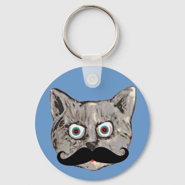 Porte-clés Chat avec Moustache drôle (Recto)