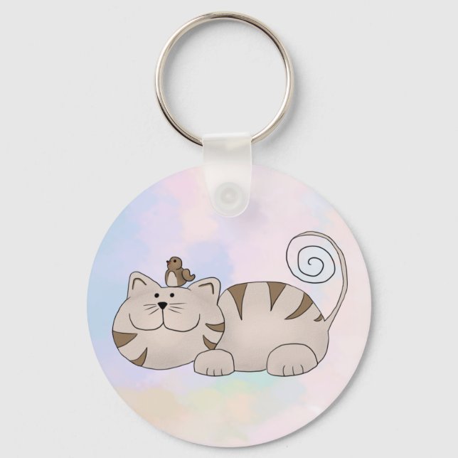 Porte-clés Chat avec oiseau (Recto)