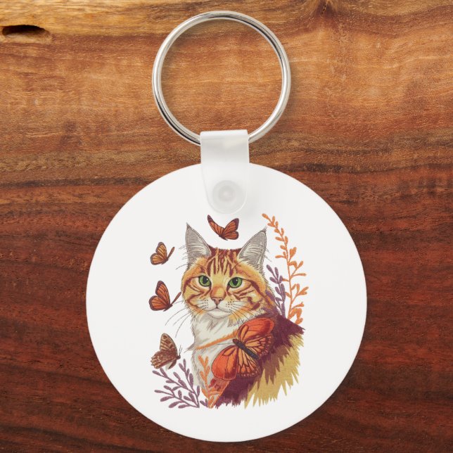 Porte-clés Chat avec papillons Monarch (Recto)