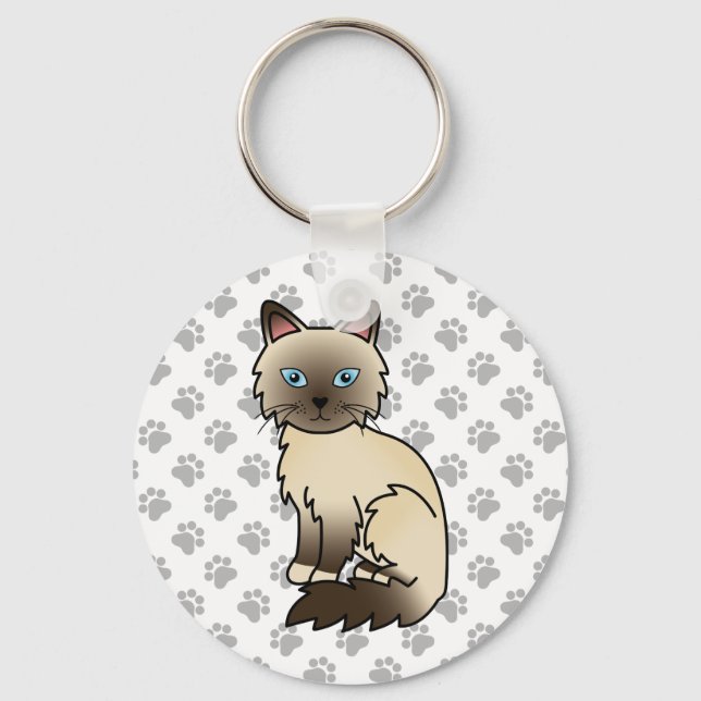 Porte-clés Chat Birman / Ragdoll pointe chocolat & pattes mig (Recto)