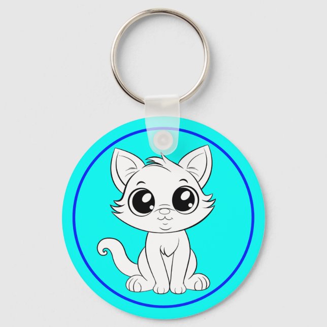 Porte-clés Chat blanc adorable (Recto)