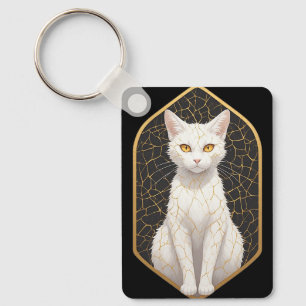 Porte-clés Chat Blanc Avec Motif Kintsugi 🐾