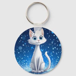 Porte-clés Chat blanc charmant avec de grands yeux bleus