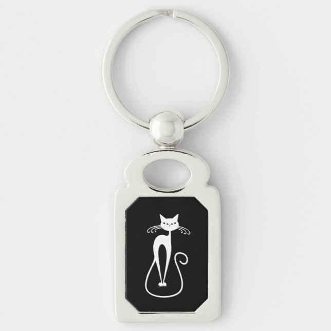 Porte-clés Chat blanc maigre fantaisiste  (Devant)