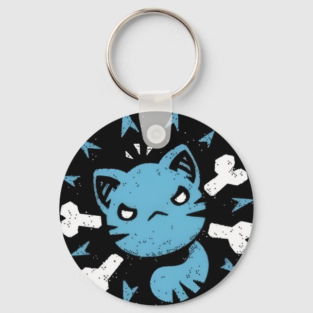 Porte-clés Chat bleu en colère (Recto)