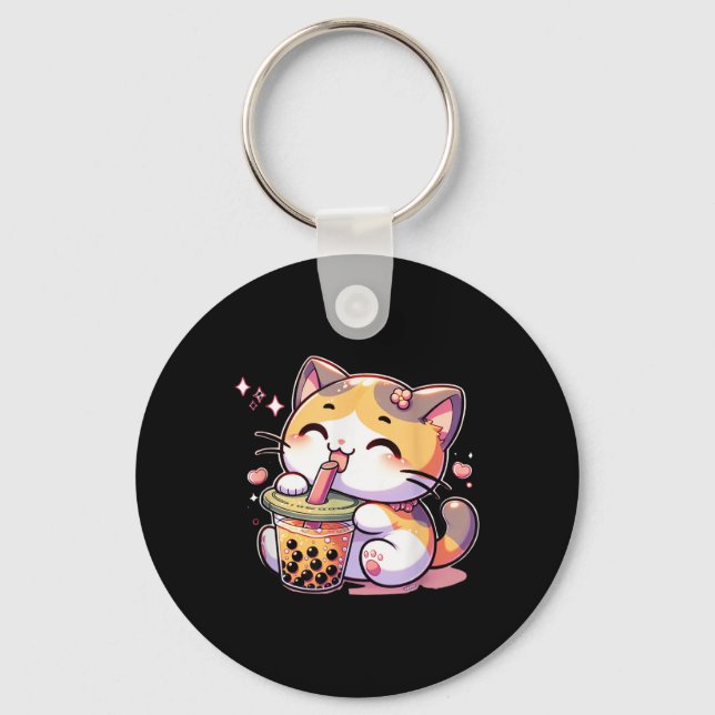 Porte-clés Chat Boba Tea Bubble Tea Anime Kawaii Neko Kids Te (Recto)