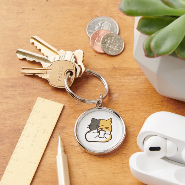 Porte-clés Chat calicot dodu - Autocollant Kawaii (Bureau)