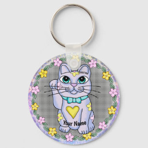 Porte-clés chat chanceux Violet