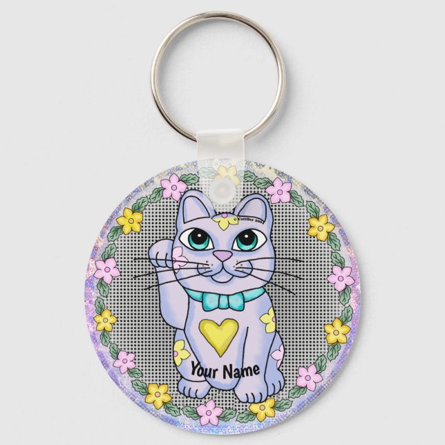 Porte-clés chat chanceux Violet (Recto)