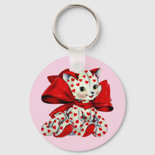 Porte-clés Chat chaton blanc avec le coeur Vintage Valentines