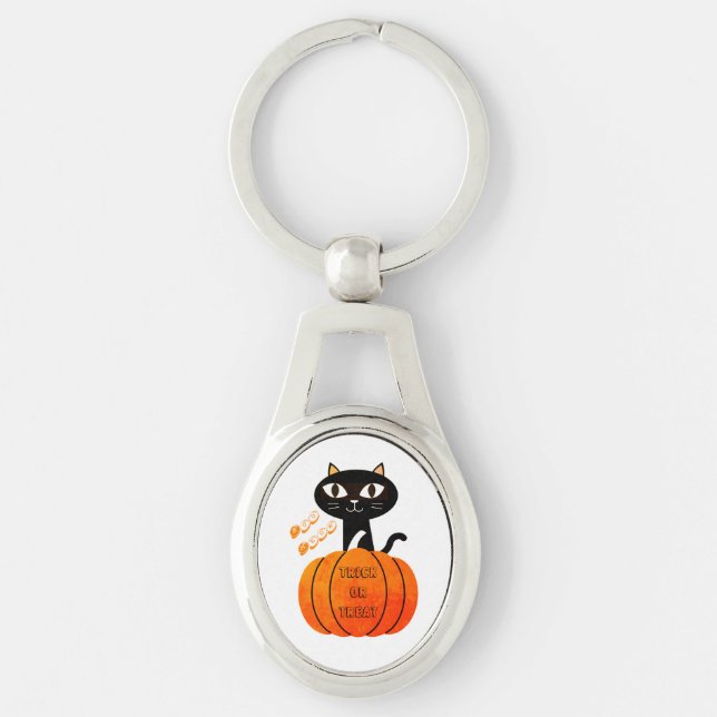 Porte-clés Chat Citrouille noir blanc orange mou Halloween (Devant)