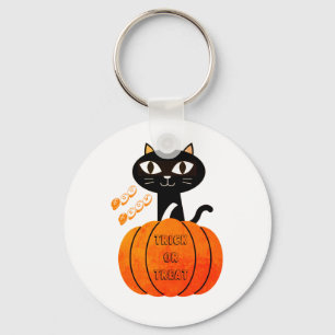 Porte-clés Chat Citrouille orange noir mignonne Halloween Éff