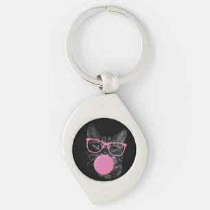 Porte-clés Chat cool avec lunettes roses et gomme à bulles