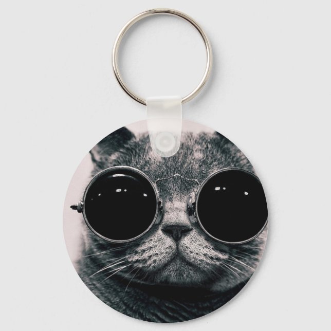Porte-clés chat cool kat kool avec des ombres (Recto)