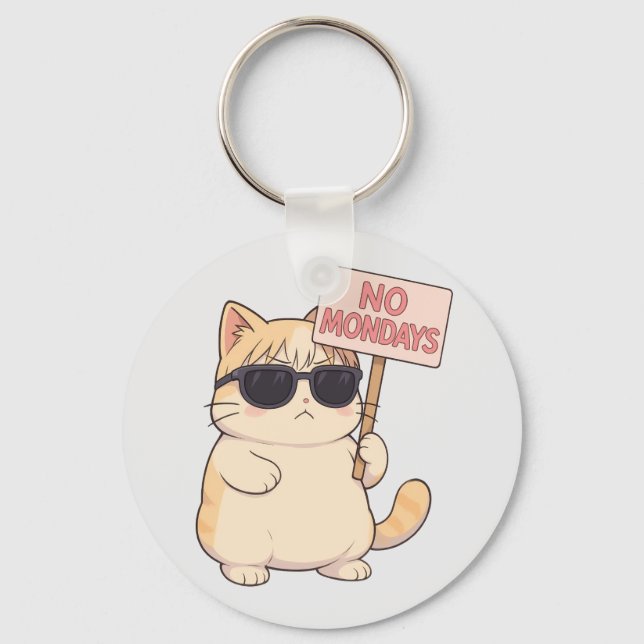 Porte-clés Chat Cool Pas De Lundi Mème Esthétique (Recto)