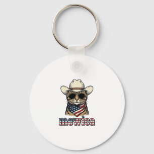 Porte-clés Chat Cowboy Patriotique Mewica Design Vector Vinta