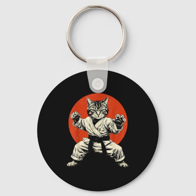 Porte-clés Chat d'arts martiaux Karaté Judo Drapeau japonais  (Recto)