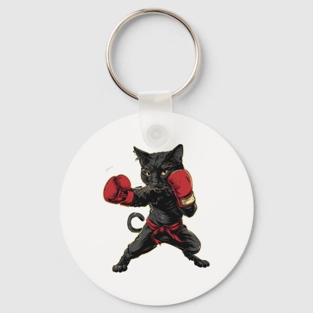 Porte-clés Chat de boxe thaïlandaise Funny Meau Thai Martial  (Recto)