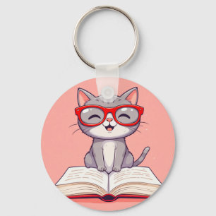 Porte-clés Chat de dessin animé mignon portant des lunettes