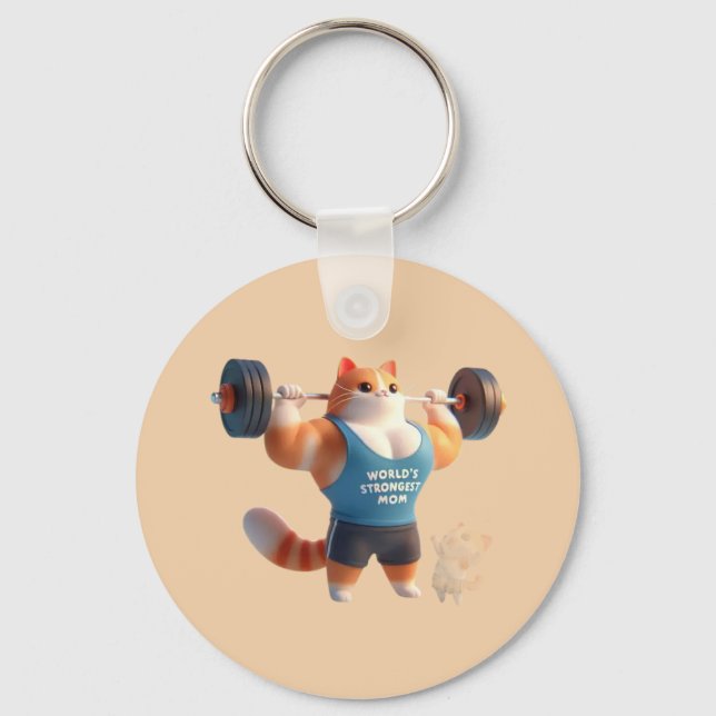 Porte-clés Chat de la Maman la Plus Forte du Monde (Recto)