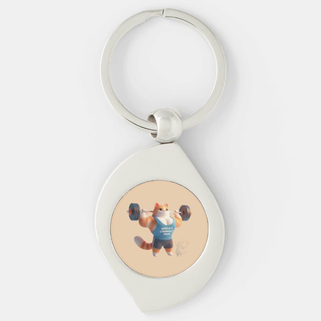 Porte-clés Chat de la Maman la Plus Forte du Monde (Devant)