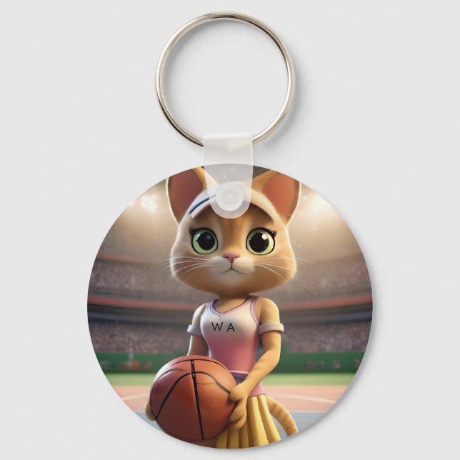 Porte-clés Chat de Netball Féminin, (Recto)