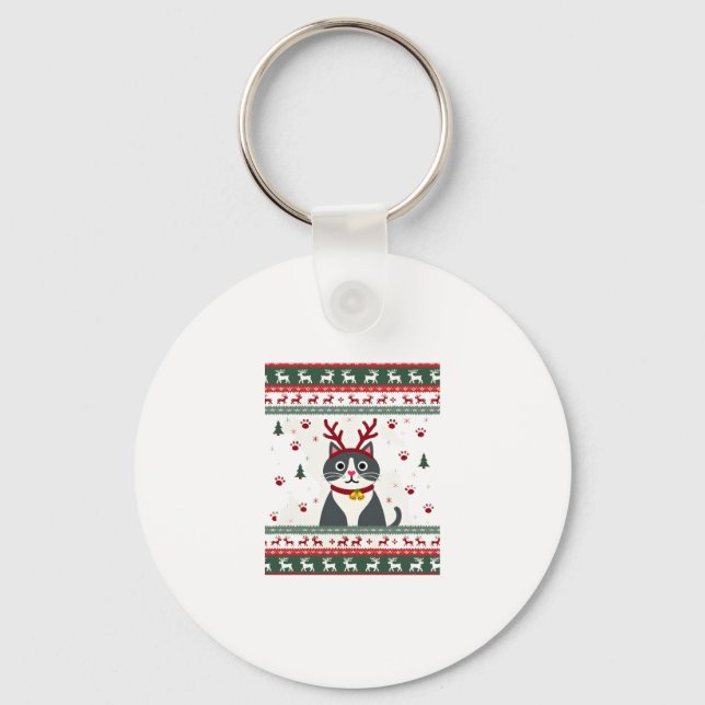 Porte-clés Chat de Noël Reindeer laide Sweat de Noël T-Sh (Recto)