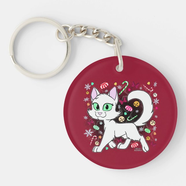 Porte-clés Chat de Noël (Rouge) (Devant)