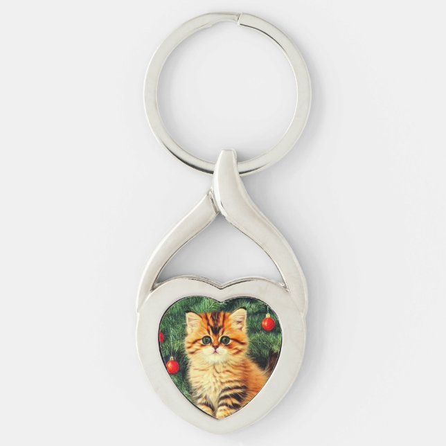 Porte-clés Chat de Noël Vintage (Devant)