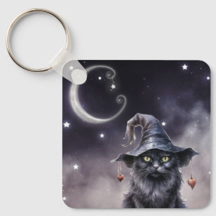 Porte-clés Chat d'Halloween noir portant un Porte - clé Casqu