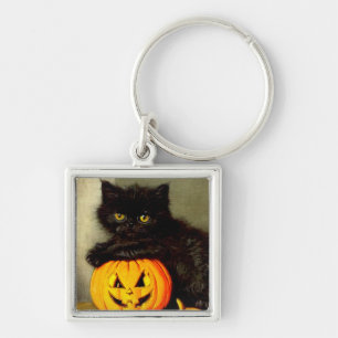 Porte-clés Chat d'Halloween vintage et lanterne Jack-o’