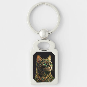 Porte-clés Chat Doré Yeux Verts Élégant Art