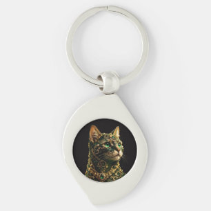 Porte-clés Chat Doré Yeux Verts Élégant Art