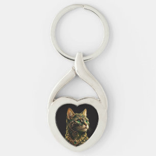 Porte-clés Chat Doré Yeux Verts Élégant Art