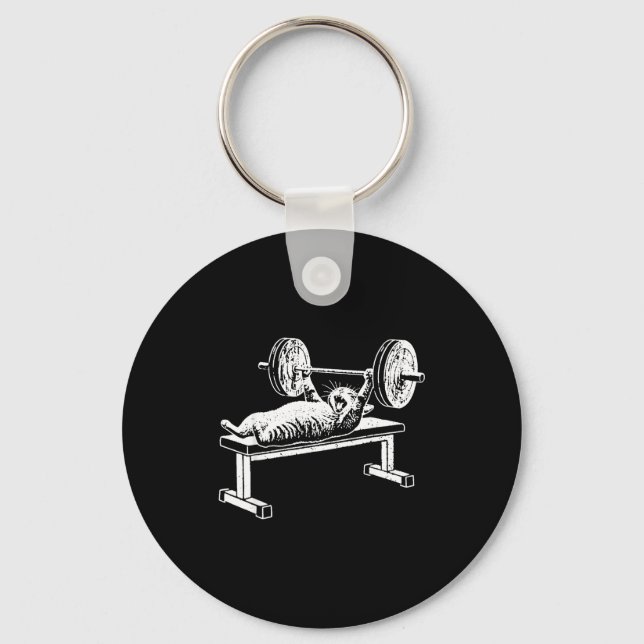 Porte-clés Chat drôle de banc de musculation gym presse chat  (Recto)