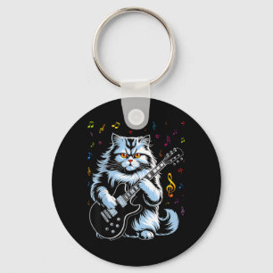 Porte-clés Chat drôle de guitare rock jouant
