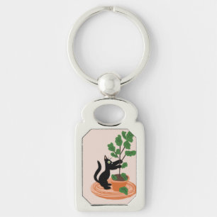 Porte-clés Chat drôle Figuier Arbre Plantes en pot Dessinés à