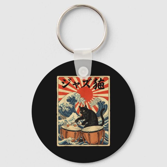 Porte-clés Chat Drôle Jouant du Timpani Pour le Percussionnis (Recto)