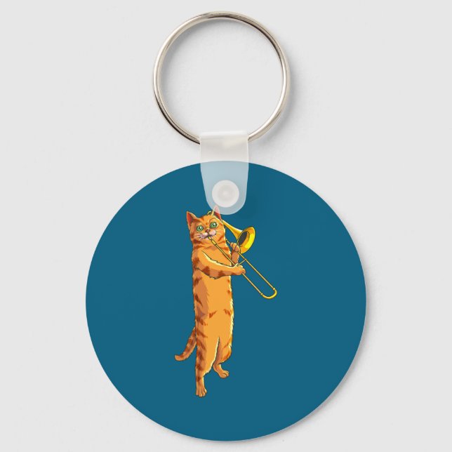 Porte-clés Chat Drôle Jouant du Trombone Cadeau Chat Mignon M (Recto)