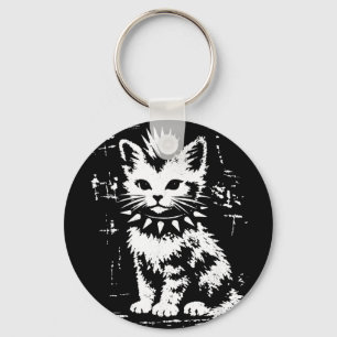 Porte-clés Chat drôle punk vintage mignon mème hommes femmes 