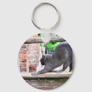 Porte-clés Chat drôle qui s'étire