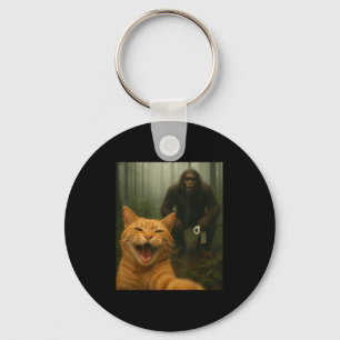 Porte-clés Chat Drôle Surpris Happy Selfie Avec Bigfoot Sasq