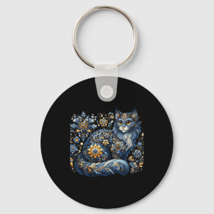 Porte-clés Chat d'Ukraine Floral Vintage Drapeau Ukrainien Vy